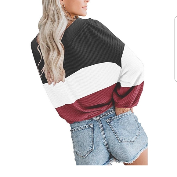 Waffleknit Pullover V Neck Striped Sweater - Picture 2 of 3